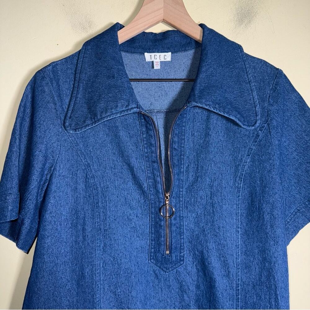TCEC Dark Blue Denim Jacket quarter zip mini dress with collar L - Picture 5 of 6